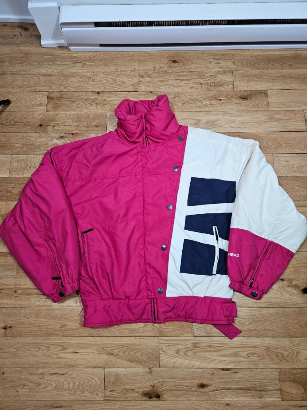 Vintage 90s HEAD Sportswear Pink White Navy Ski Jacket Women’s Large Retro Y2K